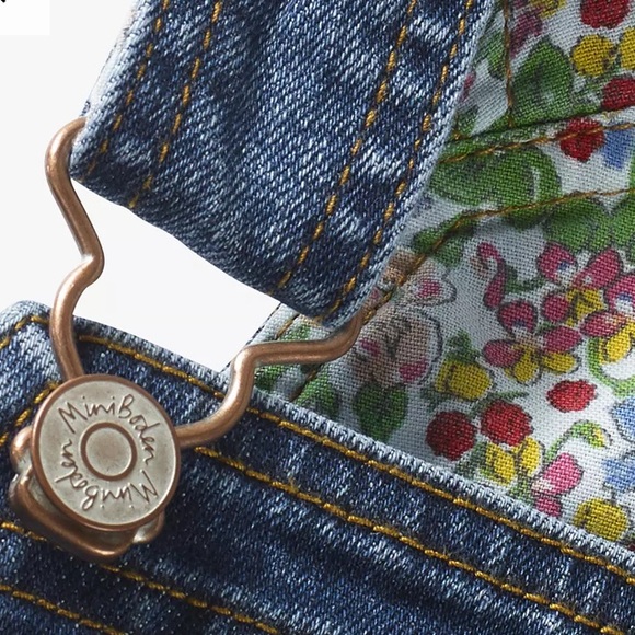 Mini Boden Mid Vintage Blue Girls' Heart Print Short Dungarees - Picture 5 of 13